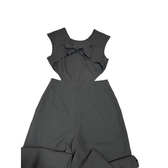 Zara Cut Out Jumpsuit L Blk Side Zipper Wide Leg Tie Back Sleeveless Modern Chic - Picture 6 of 10